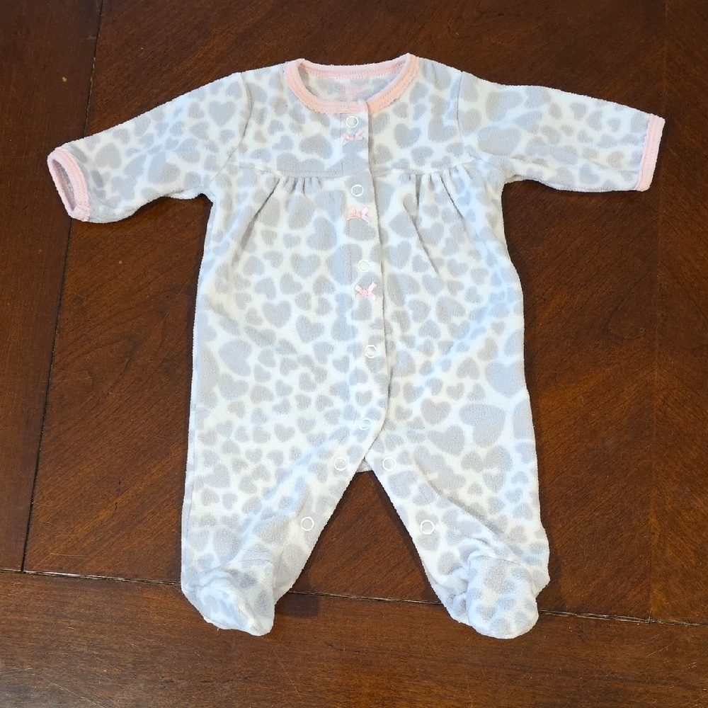 (J59) Carter's Gray and Pink Leopard Footie Infant Girl Sz NB